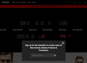 How havenshop.com looks like on a tablet such as an iPad.