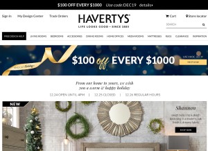 How havertys.com looks like on a tablet such as an iPad.