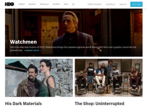 How hbo.com looks like on a tablet such as an iPad.