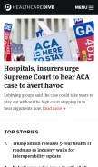 How healthcaredive.com looks like on a mobile device such as an iPhone.