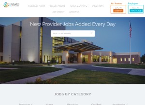 How healthecareers.com looks like on a tablet such as an iPad.