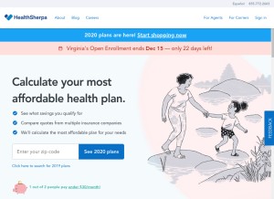 How healthsherpa.com looks like on a tablet such as an iPad.