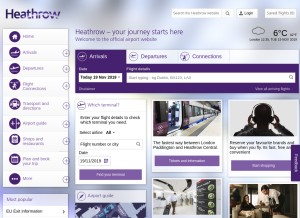 How heathrow.com looks like on a tablet such as an iPad.