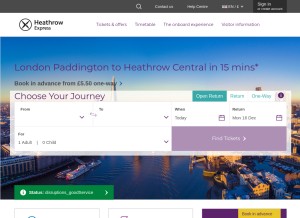 How heathrowexpress.com looks like on a tablet such as an iPad.
