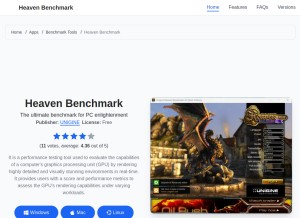 How heavenbenchmark.com looks like on a tablet such as an iPad.
