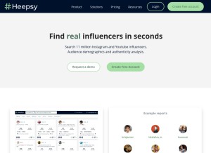 How heepsy.com looks like on a tablet such as an iPad.