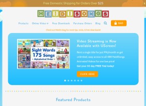 How heidisongs.com looks like on a tablet such as an iPad.