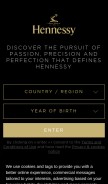 How hennessy.com looks like on a mobile device such as an iPhone.