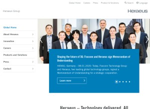 How heraeus.com looks like on a tablet such as an iPad.