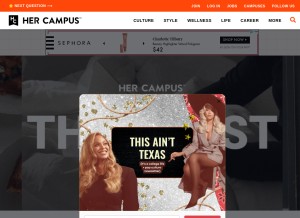 How hercampus.com looks like on a tablet such as an iPad.