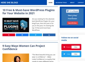 How heresheblogs.com looks like on a tablet such as an iPad.