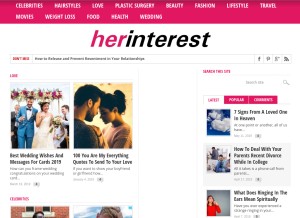 How herinterest.com looks like on a tablet such as an iPad.
