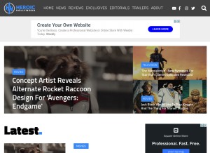 How heroichollywood.com looks like on a tablet such as an iPad.