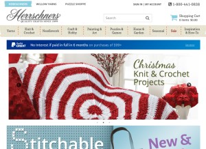 How herrschners.com looks like on a tablet such as an iPad.