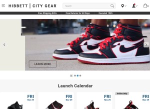 How hibbett.com looks like on a tablet such as an iPad.