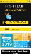How hightechappliance.ca looks like on a mobile device such as an iPhone.