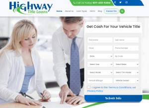 How highwaytitleloans.com looks like on a tablet such as an iPad.