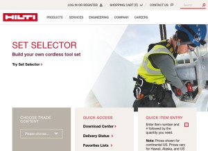 How hilti.com looks like on a tablet such as an iPad.