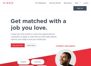How hired.com looks like on a tablet such as an iPad.