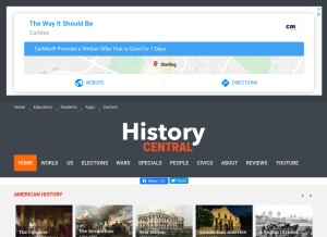 How historycentral.com looks like on a tablet such as an iPad.