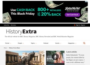 How historyextra.com looks like on a tablet such as an iPad.