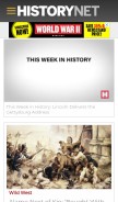 How historynet.com looks like on a mobile device such as an iPhone.