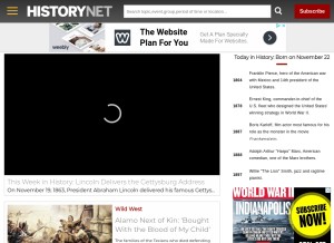 How historynet.com looks like on a tablet such as an iPad.