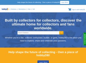How hobbydb.com looks like on a tablet such as an iPad.