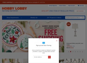 How hobbylobby.com looks like on a tablet such as an iPad.