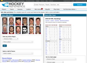 How hockey-reference.com looks like on a tablet such as an iPad.