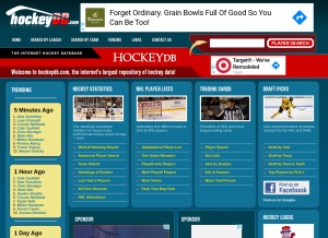How hockeydb.com looks like on a tablet such as an iPad.