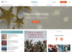 How holidappy.com looks like on a tablet such as an iPad.