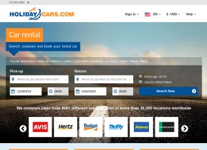How holidaycars.com looks like on a tablet such as an iPad.