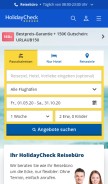 How holidaycheck.at looks like on a mobile device such as an iPhone.