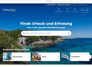 How holidaycheck.at looks like on a tablet such as an iPad.