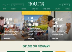 How hollins.edu looks like on a tablet such as an iPad.