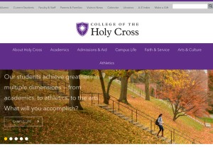 How holycross.edu looks like on a tablet such as an iPad.
