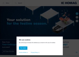 How homag.com looks like on a tablet such as an iPad.