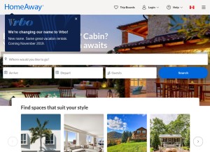 How homeaway.ca looks like on a tablet such as an iPad.