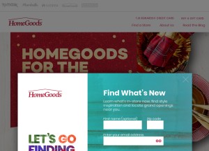 How homegoods.com looks like on a tablet such as an iPad.