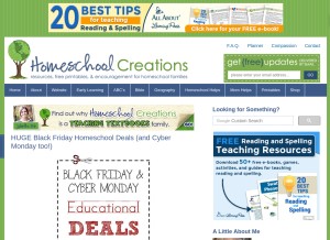 How homeschoolcreations.net looks like on a tablet such as an iPad.