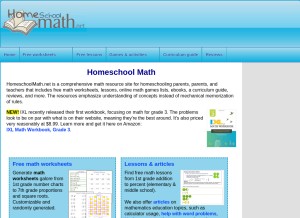 How homeschoolmath.net looks like on a tablet such as an iPad.