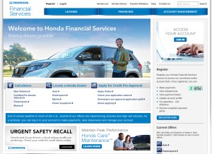 How hondafinancialservices.com looks like on a tablet such as an iPad.