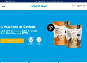 How honestpaws.com looks like on a tablet such as an iPad.