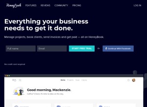 How honeybook.com looks like on a tablet such as an iPad.