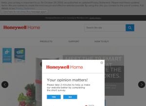 How honeywellhome.com looks like on a tablet such as an iPad.