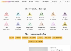 How horoscope.com looks like on a tablet such as an iPad.