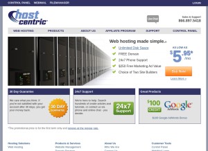 How hostcentric.com looks like on a tablet such as an iPad.