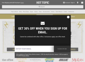 How hottopic.com looks like on a tablet such as an iPad.