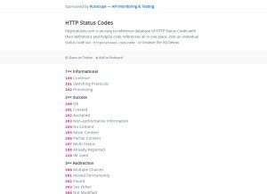 How httpstatuses.com looks like on a tablet such as an iPad.